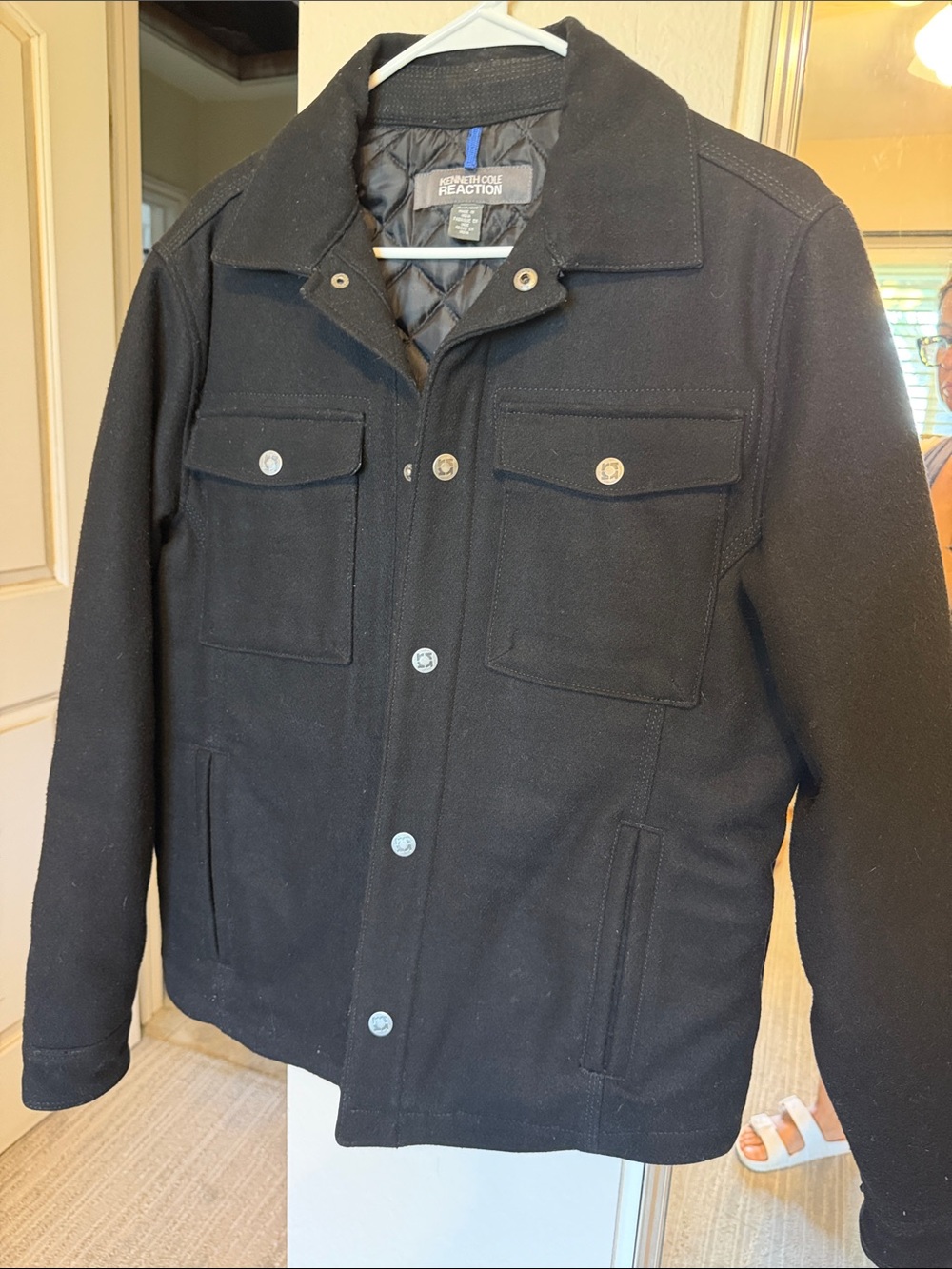 Kenneth Cole Reaction Men's Black Wool Pea Coat with Quilted Lining